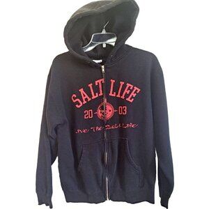 Salt Life Men's M Full Zip Black Hoodie NO DRAWSTRING